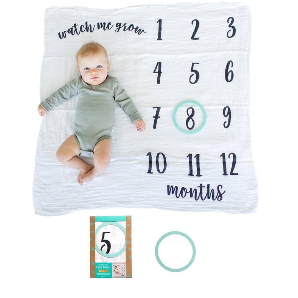 Gender Neutral White Muslin Milestone Blanket Set